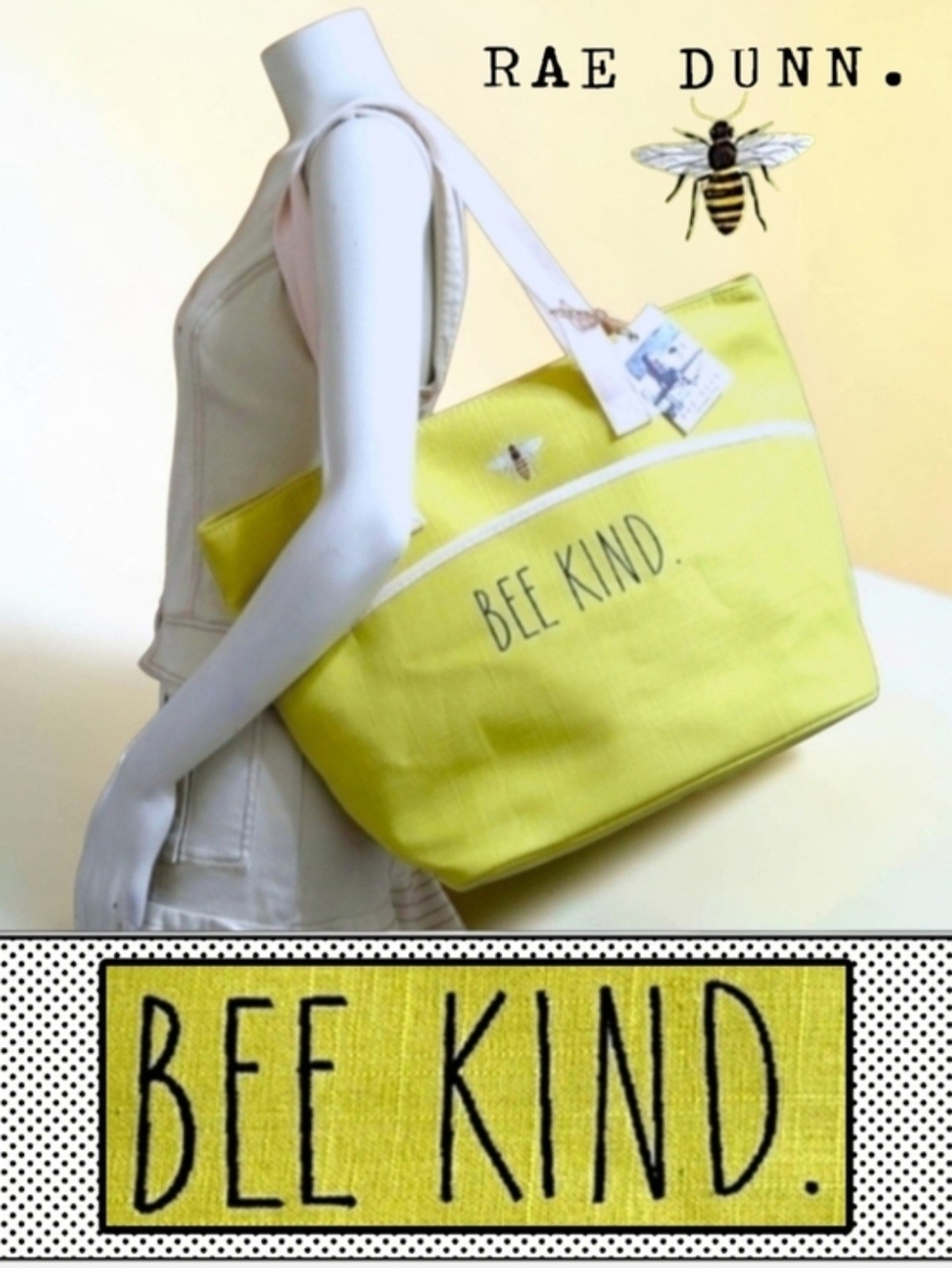 Rae Dunn Yellow 'Bee Kind' Canvas Tote